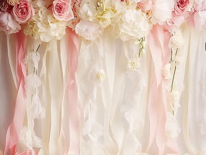 Floral Backdrop with Pink Ribbons