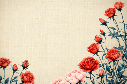 Floral Background with Red Roses and Peonies
