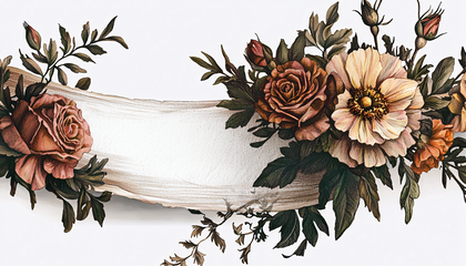 Floral Banner with Roses and Foliage