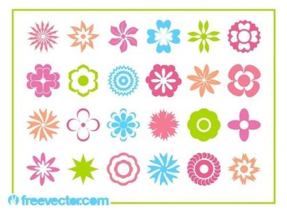Floral Blossoms Icons Free Vector