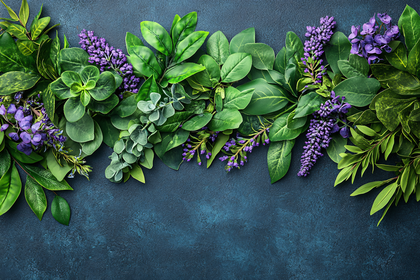 Floral Border On Dark Blue Background