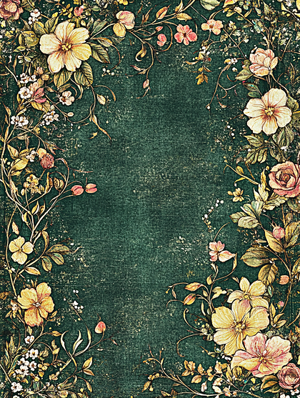 Floral Border On Textured Green Background