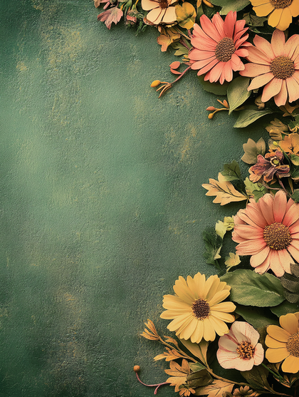 Floral Border on Textured Green Background
