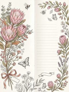 Floral Botanical Journal Page With Protea Illustrations