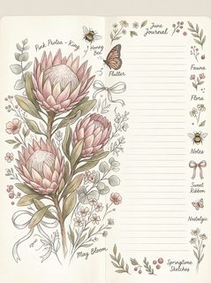 Floral Botanical Journal Template With Pink Protea Illustration