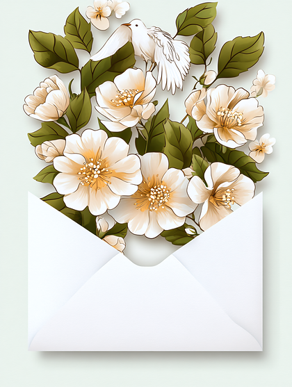 Floral Bouquet in Envelope with Dove