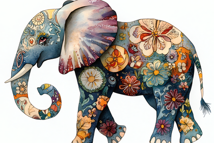 Floral Elephant Watercolor