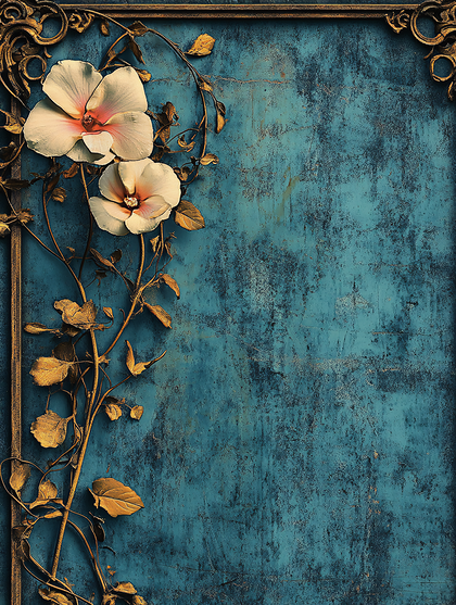 Floral Embellishments On Textured Turquoise