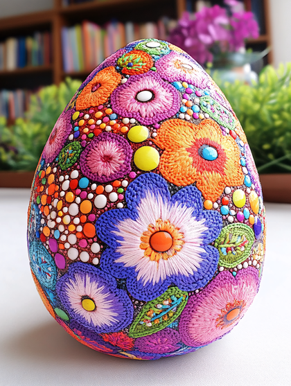 Floral Embroidered Easter Egg