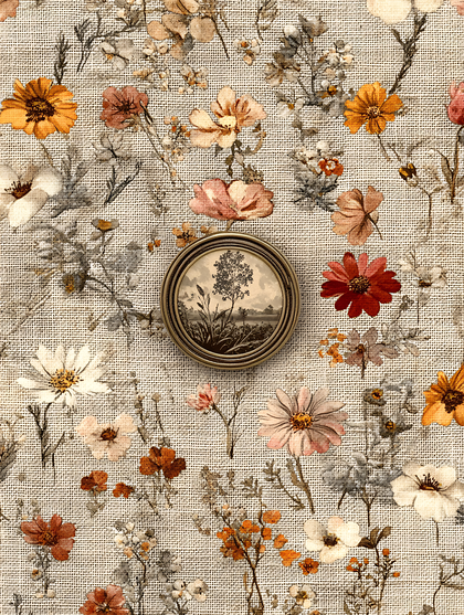 Floral Fabric With Vintage Medallion