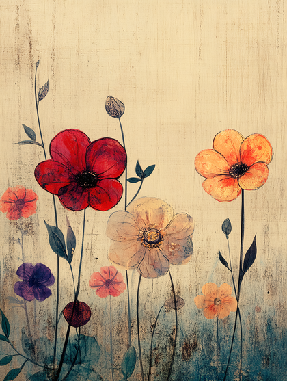 Floral Fantasy on Textured Beige