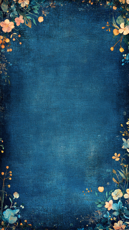 Floral Frame on Textured Blue Background