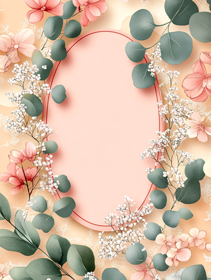 Floral Frame with Eucalyptus and Flowers