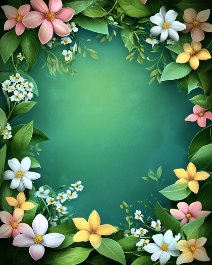 Floral Frame With Green Background