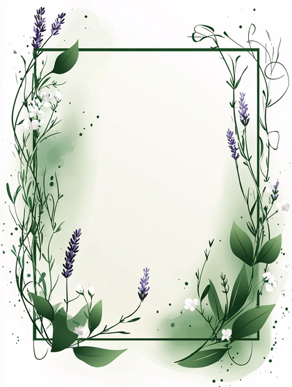 Floral Frame with Lavender and White Flowers