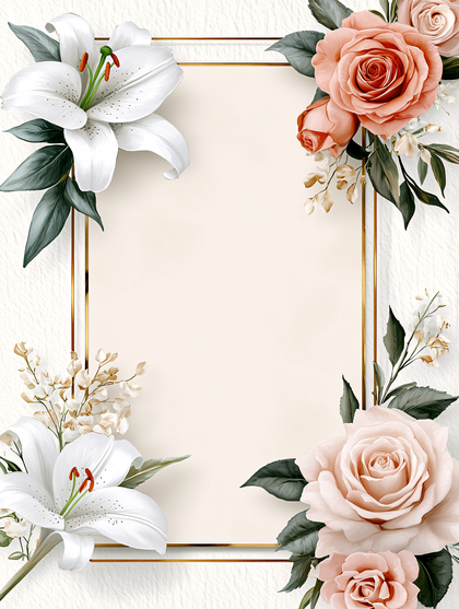 Floral Frame with Lilies and Roses