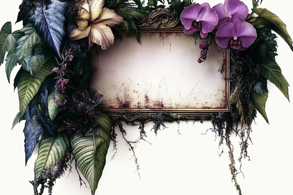 Floral Frame with Orchids and Leaves