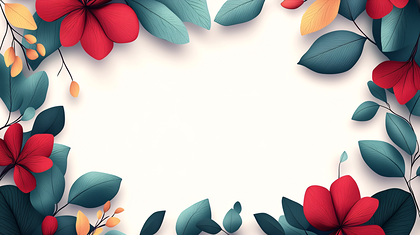 Floral Frame with Red Flowers and Teal Leaves
