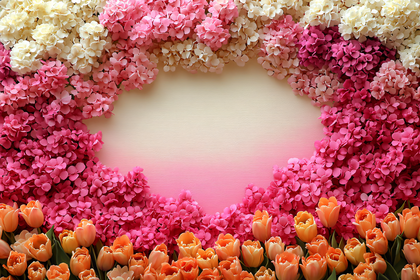 Floral Frame with Tulips and Hydrangeas