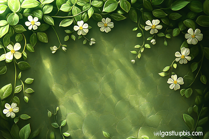 Floral Frame with White Flowers and Green Leaves