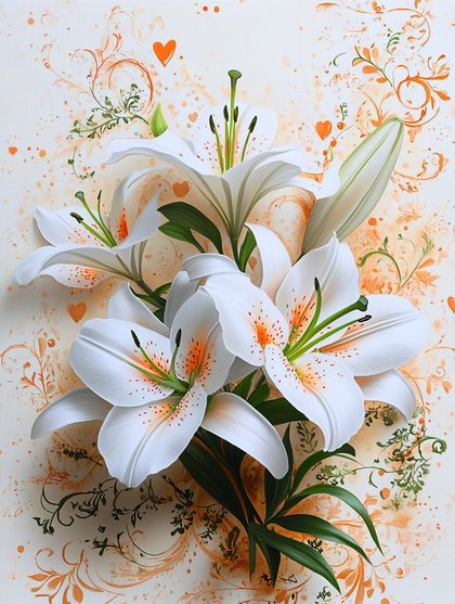 Floral Lilies on Ivory Background