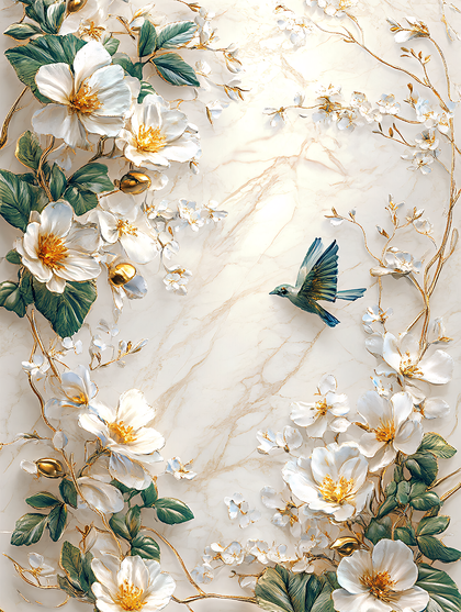 Floral Marble Bird