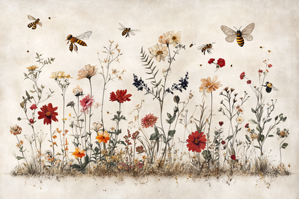 Floral Meadow with Bees