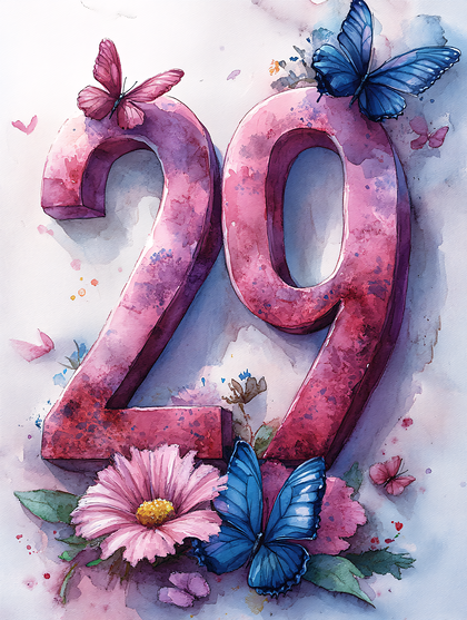 Floral Number 29 With Butterflies