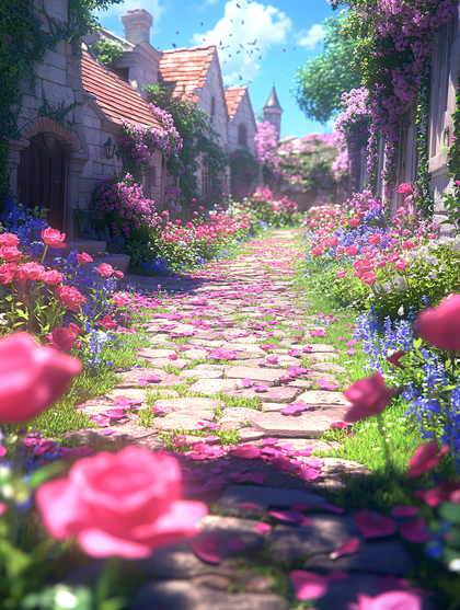 Floral Pathway in a Quaint Village