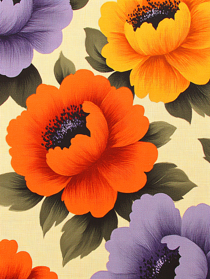 Floral Pattern With Orange And Purple Flowers