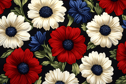 Floral Pattern With Red White And Blue Flowers
