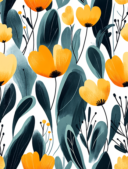 Floral Pattern With Yellow Tulips