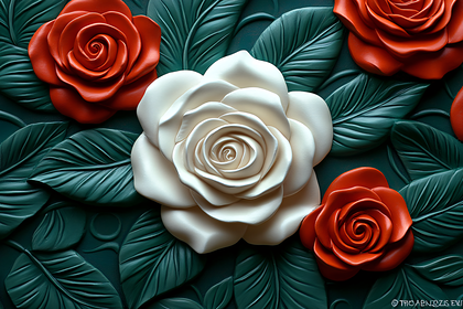 Floral Relief Art With Red And White Roses