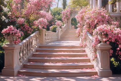 Floral Stairway with Pink Roses