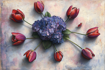 Floral Still Life with Tulips and Hydrangeas