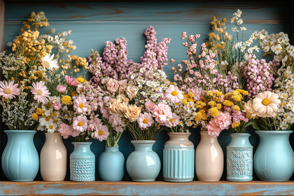 Floral Still Life with Vintage Vases