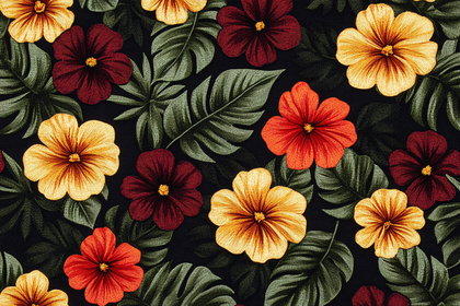 Floral Textile Pattern with Tropical Leaves