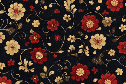 Floral Vine Pattern with Red and Beige Flowers