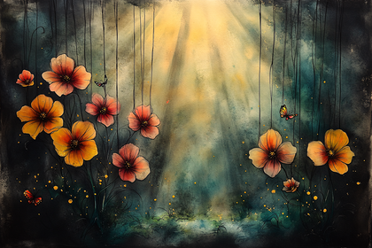 Floral Watercolor with Butterflies