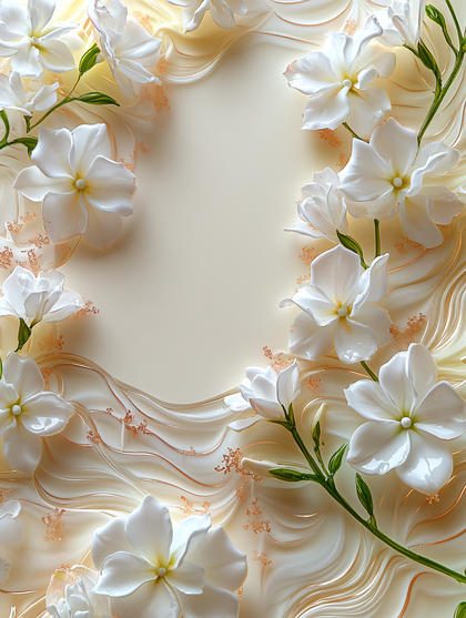 Floral White Lilies on a Glossy Cream Background