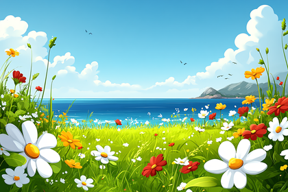 Flower Field Seascape