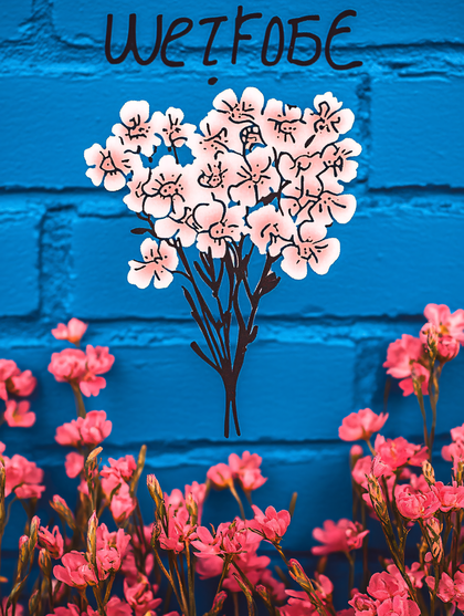 Flowering Branch On Blue Wall