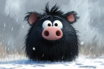 Fluffy Piglet in the Snow