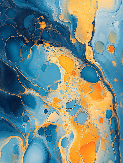 Fluid Art In Blue And Gold