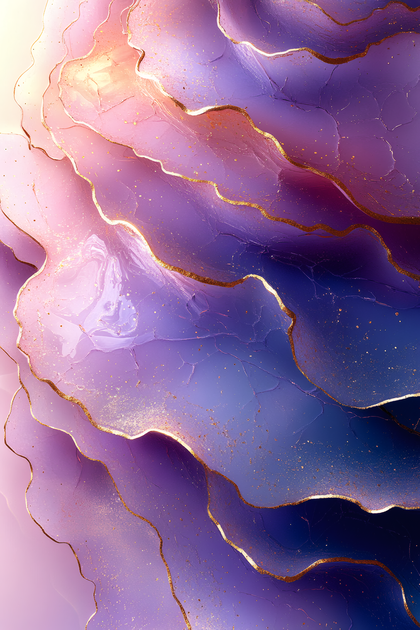 Fluid Gold Veins On Purple Background