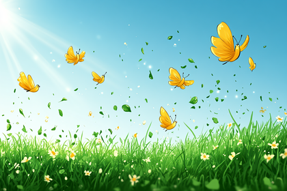 Fluttering Butterflies in a Spring Meadow