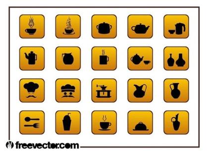 Food and Drinks Icons Set Free Vector