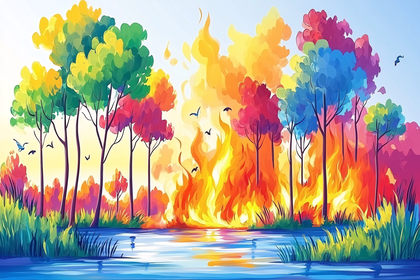 Forest Fire By The Lake