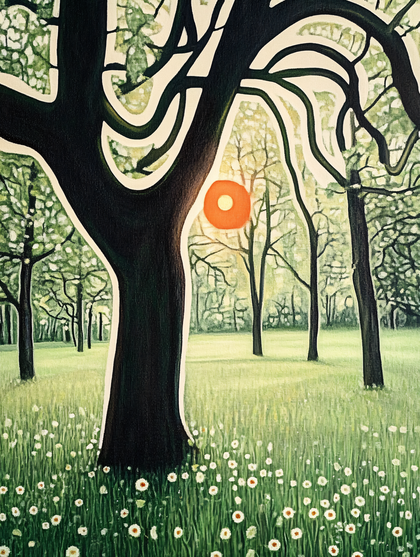 Forest of Trees with Orange Orb