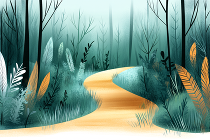 Forest Path In Green And Yellow Illustration